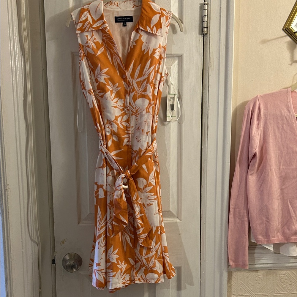 Jones New York Signature, Orange and White Midi Floral Dress